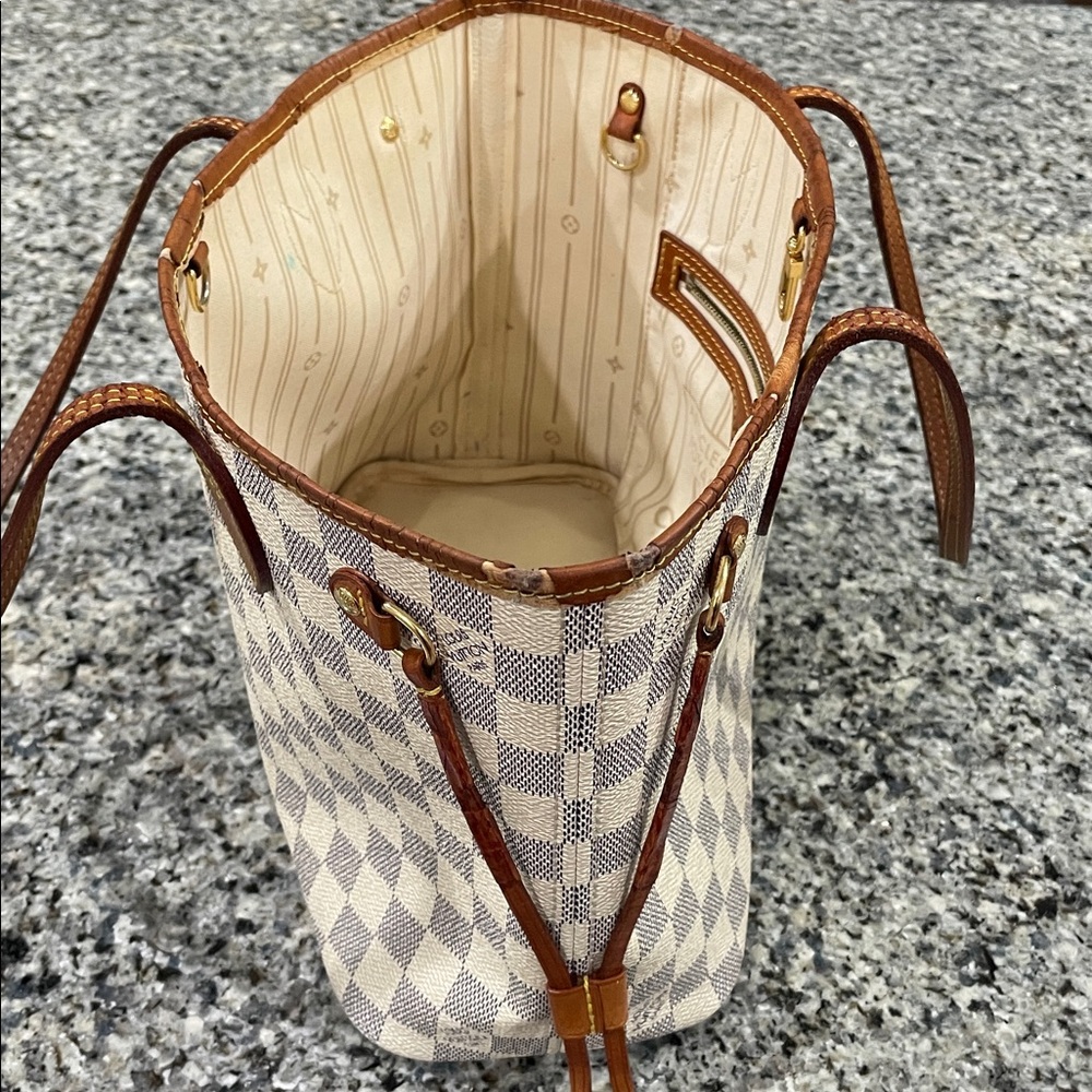 Louis Vuitton Damier Azur Canvas Tote with Brown Leather Trim - Picture 7 of 14